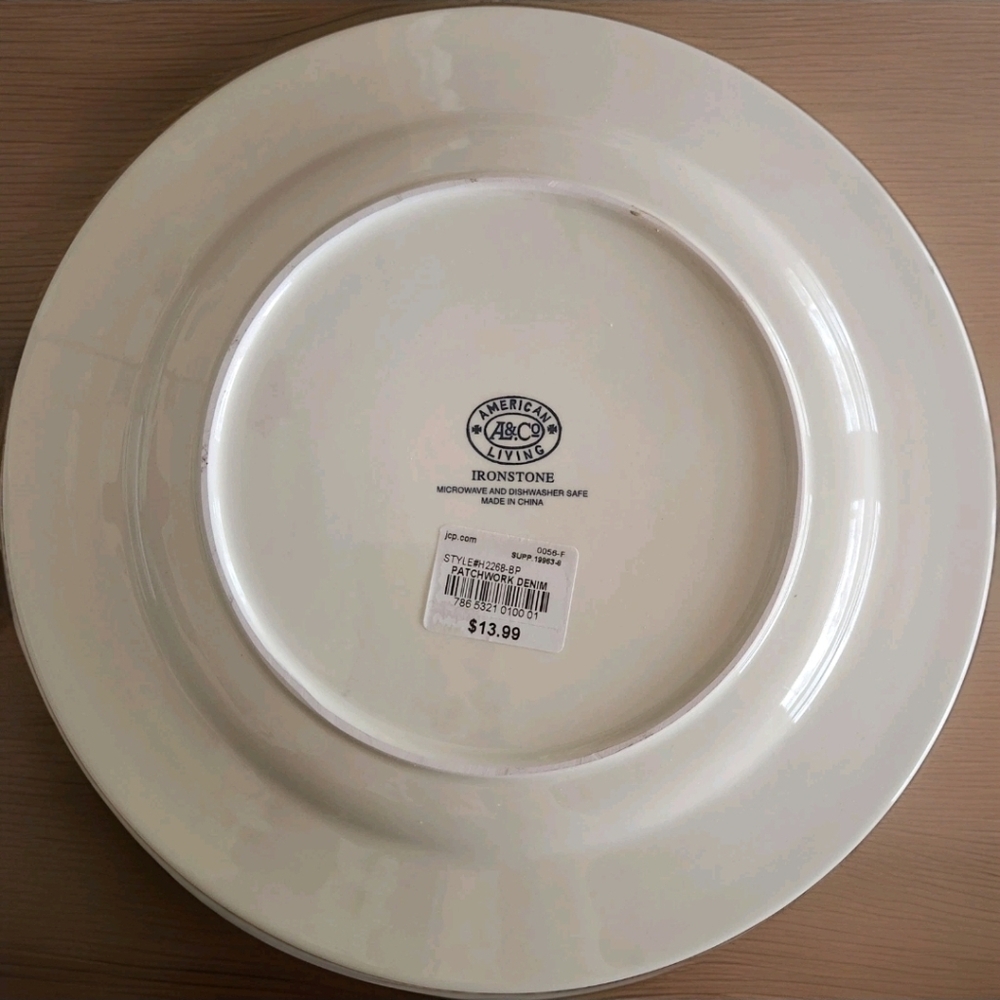 American Living Patchwork Denim Dinner Plates NWT Set of 2 Ironstone Americana - Picture 9 of 12
